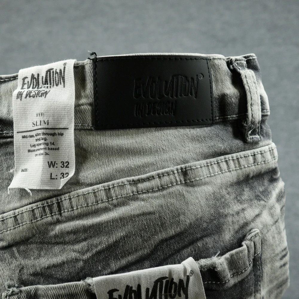 Evolution In Design Jeans Men 32x32 Gray Acid Wash Slim Distressed Crinkle Urban
